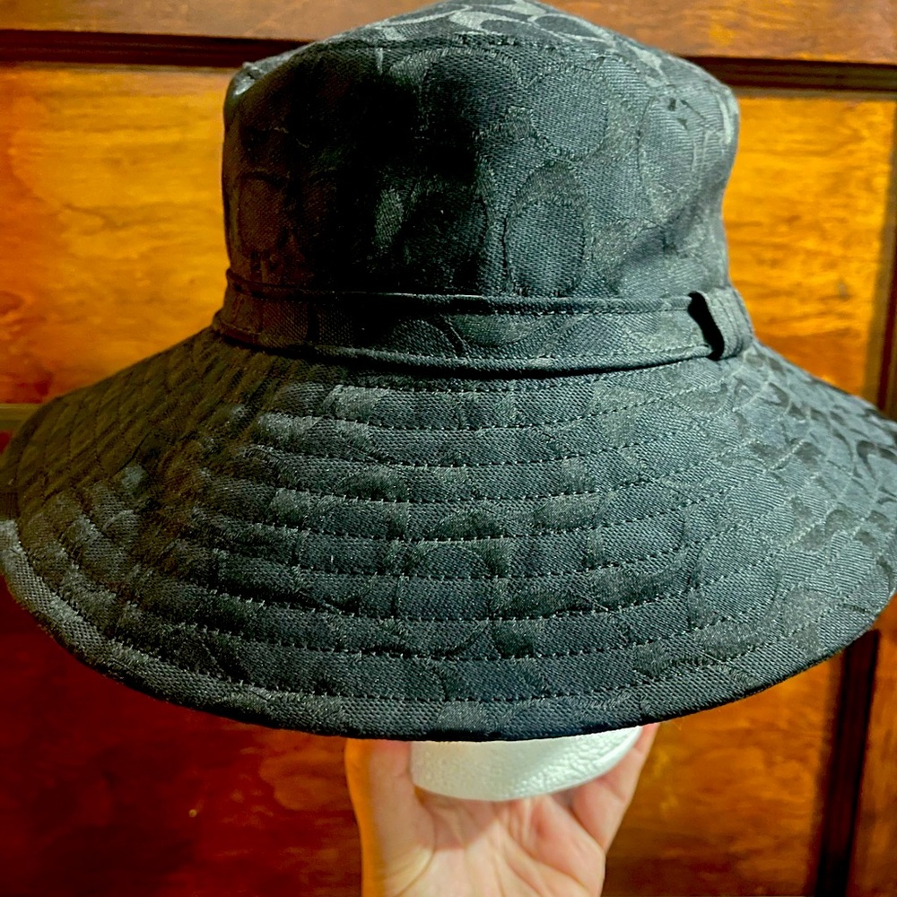 Coach black bucket style hat with monogram